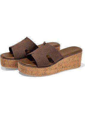 Chic Open Toe Wedge Sandals | Slip-On Cork Platform Slides for Women